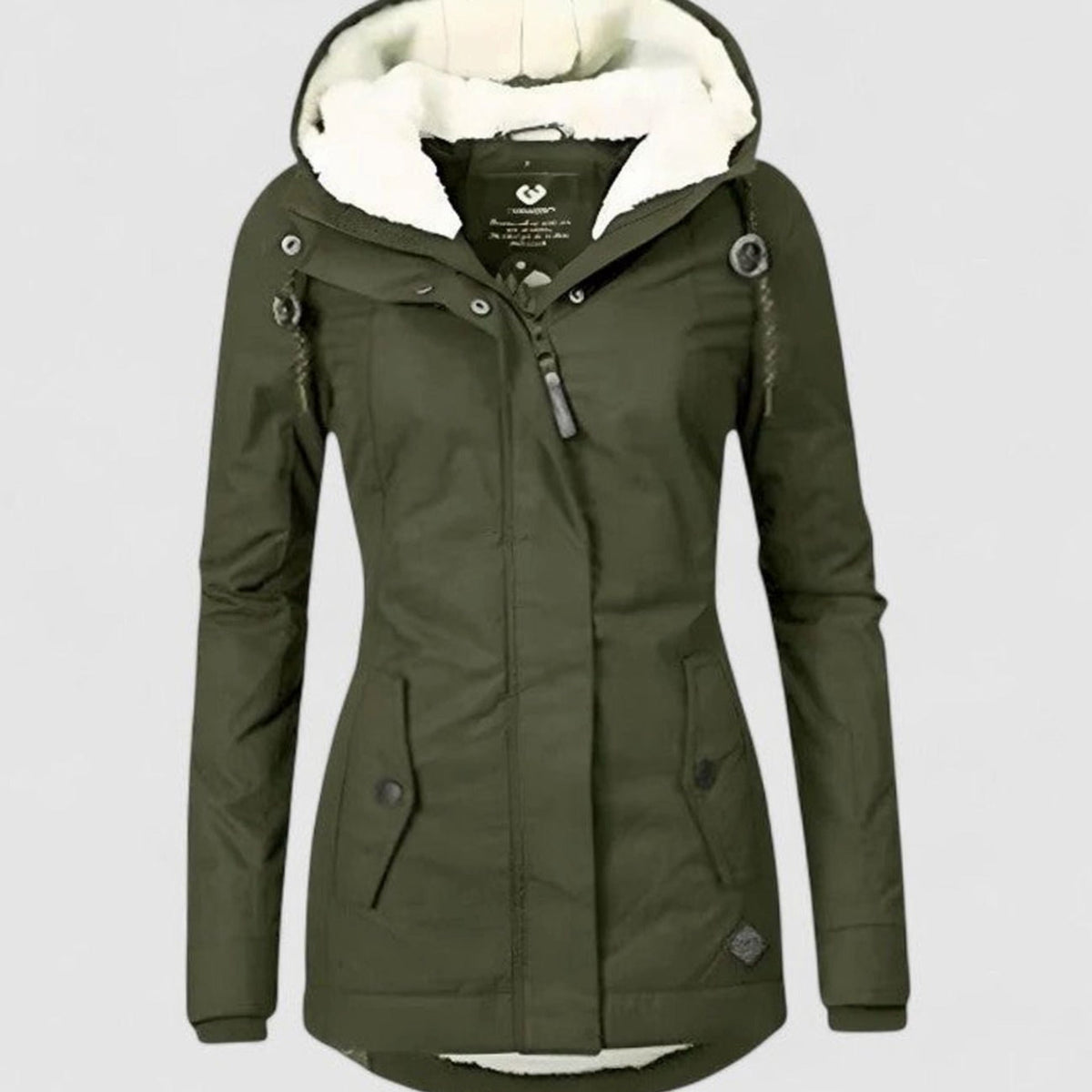 Women's Hooded Winter Coat with Fleece Lining and Zip-Up Front