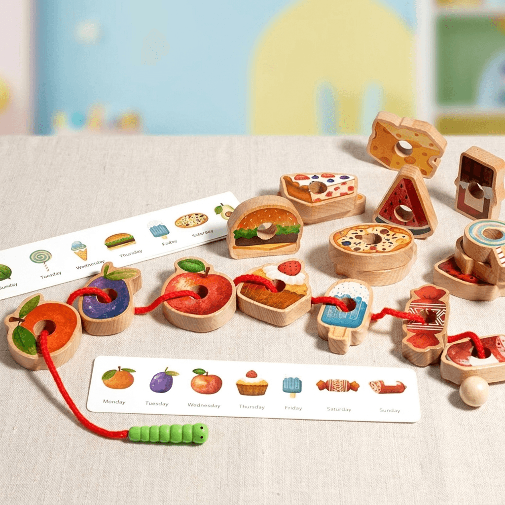 Wooden Food Threading Game for Fine Motor Development