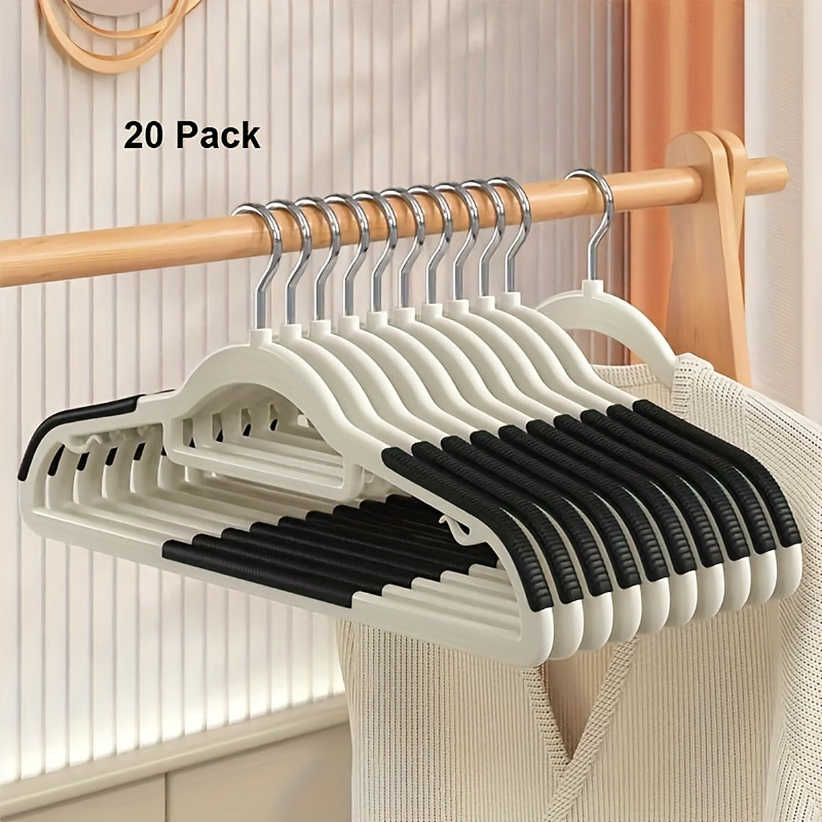 20-Pack: Slim Non-Slip Clothes Hangers with Ribbed Shoulder Grips