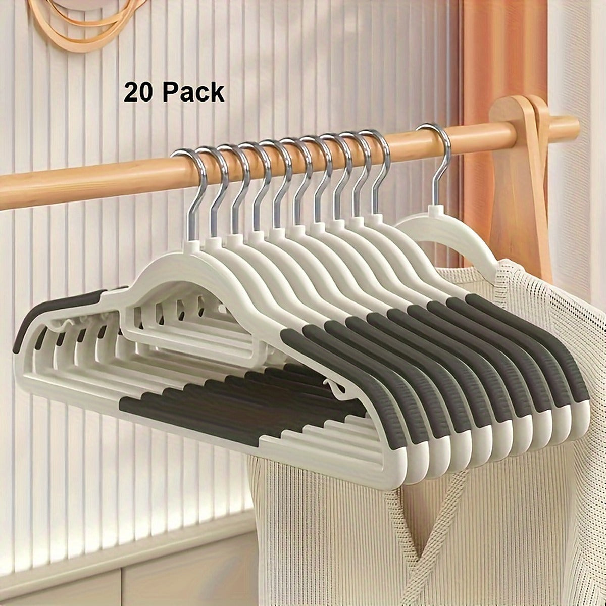 20-Pack: Slim Non-Slip Clothes Hangers with Ribbed Shoulder Grips