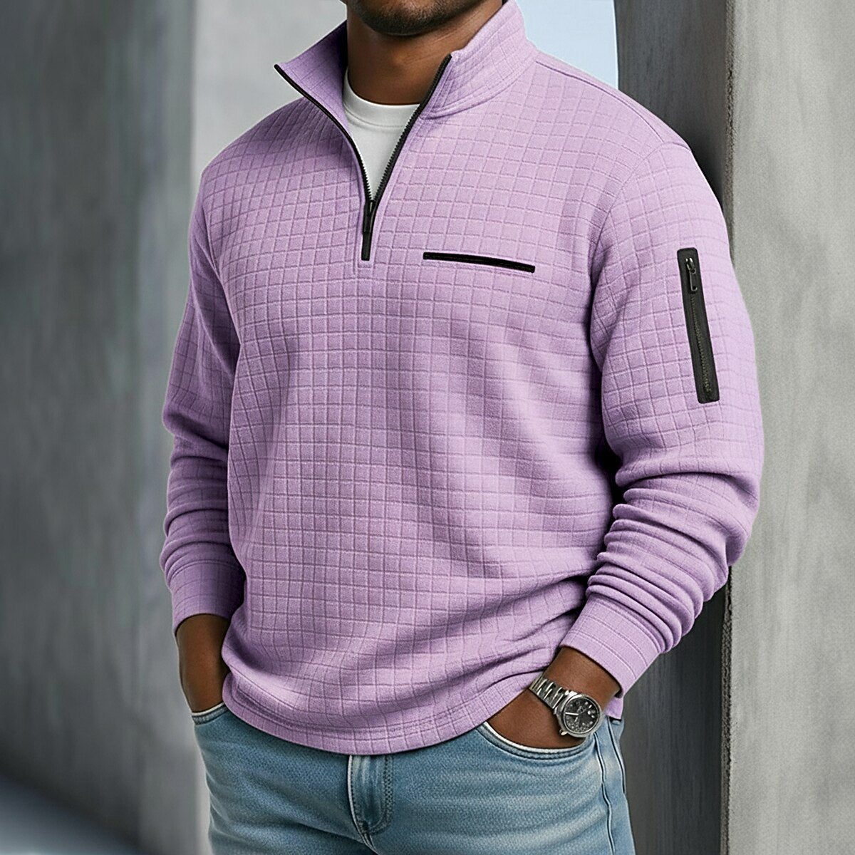 Classic Quarter Zip Textured Waffle Polo